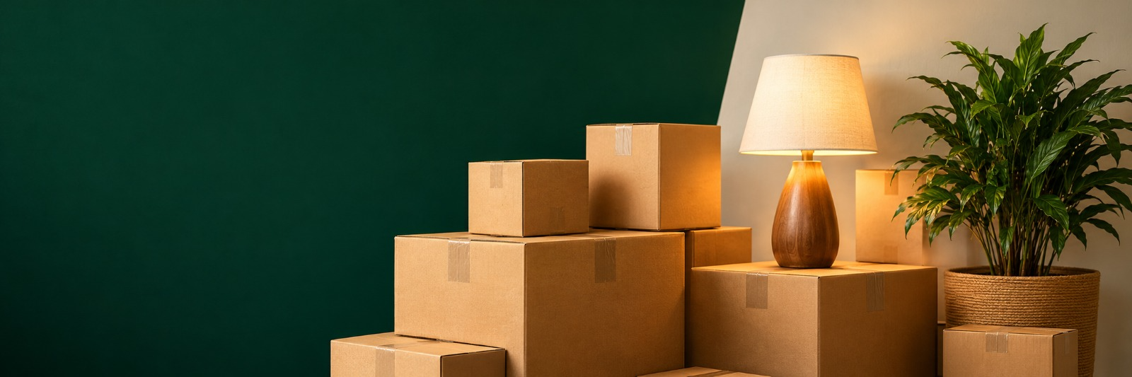 Packed moving boxes ready for household storage